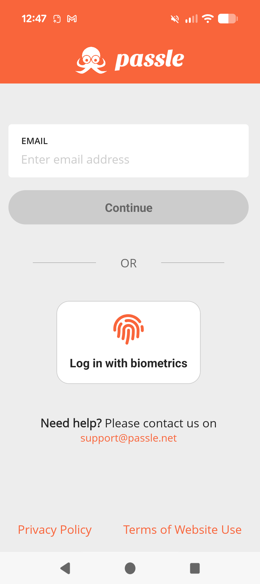 Android view of both biometric and email login options.png